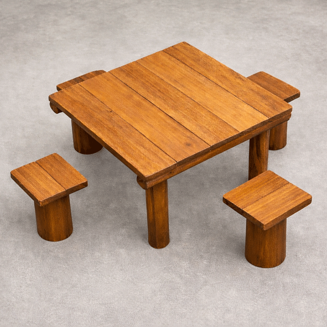 Mesa de eucalipto com 4 bancos - Flex