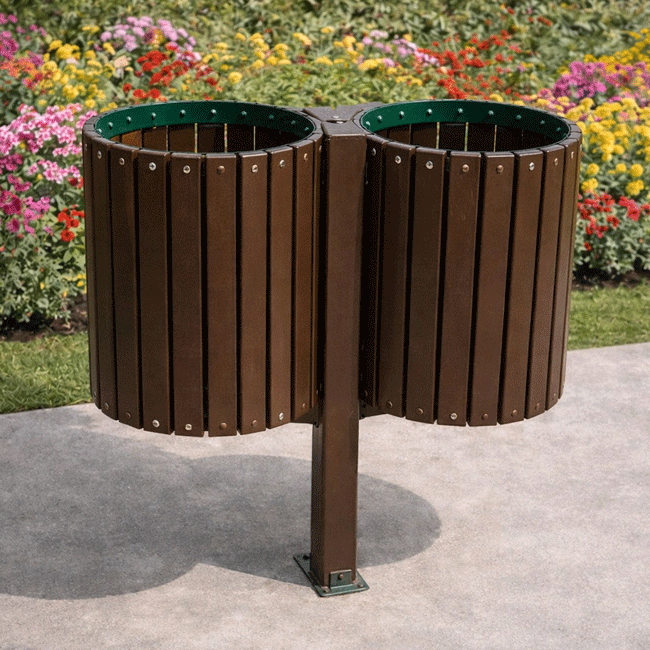 Lixeira Redonda Madeira Dupla 2 Cestos - Flex